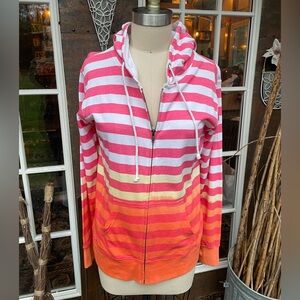 MV Sport Pink, Yellow & Orange Striped Zip Hoodie Jacket